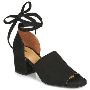 HUDSON LONDON Black Suede Metta City Wrap Heels Open Toe Sandals US 6.5 EU 37